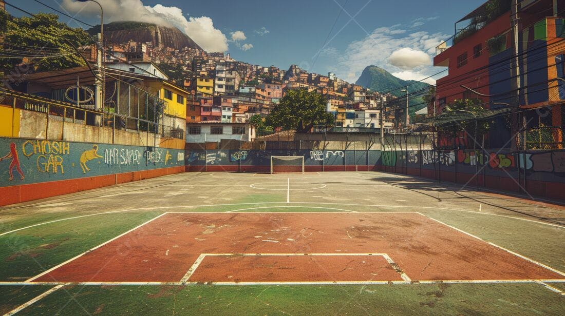 Quadra de futebol em favela brasileira