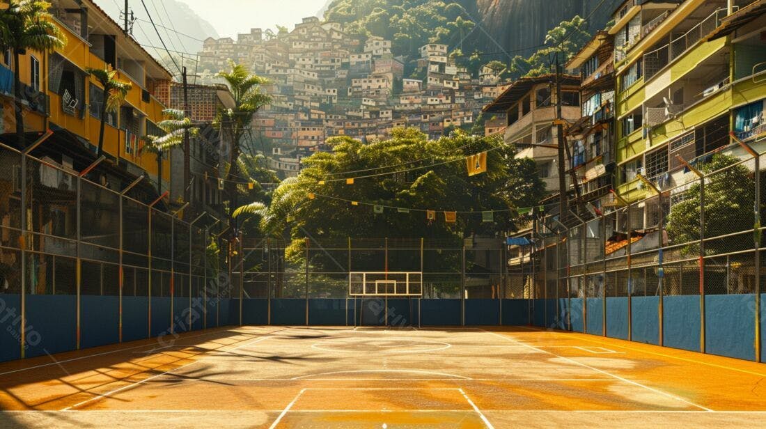 Quadra de esportes em favela brasileira