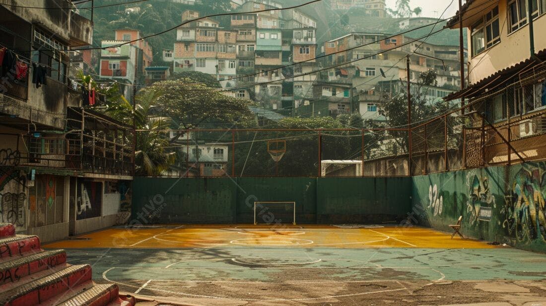 Quadra de esportes em favela brasileira