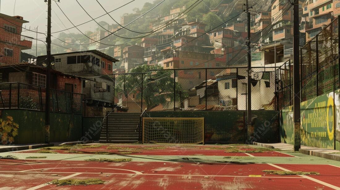 Campo de futebol em favela brasileira