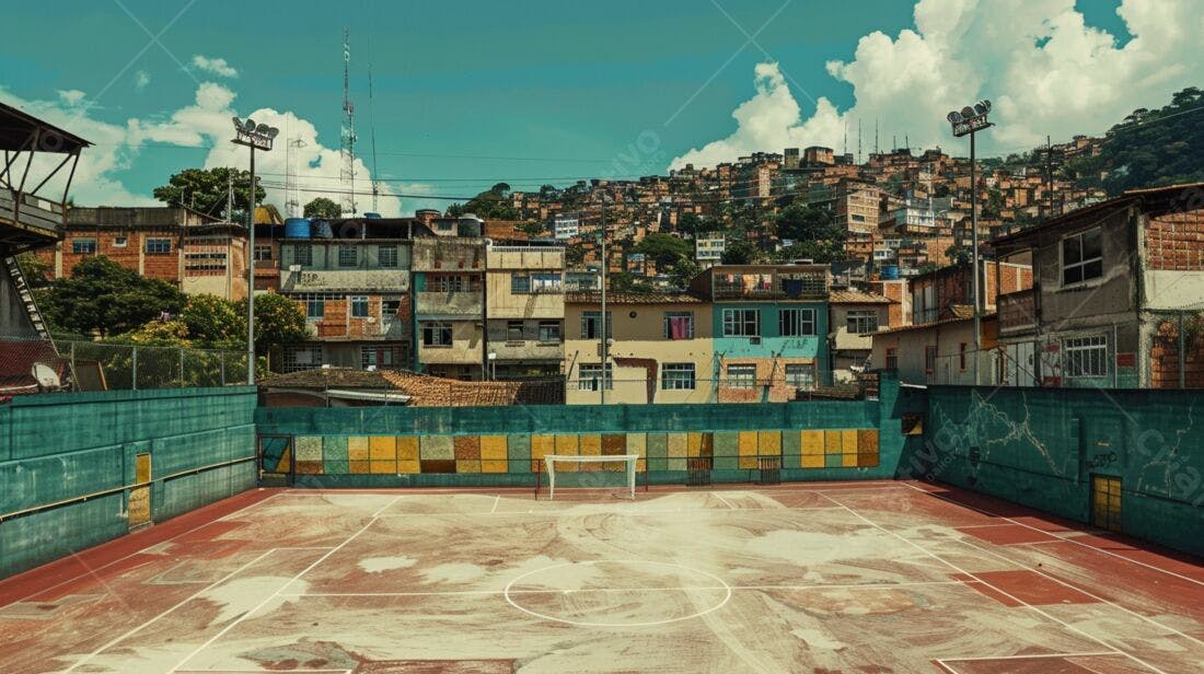 Campo de futebol em favela brasileira