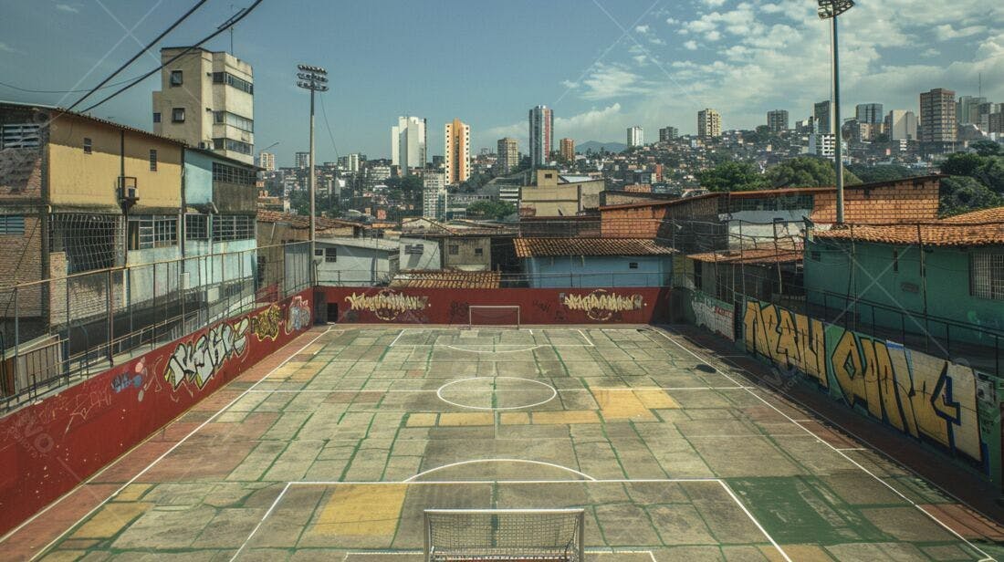 Campo de futebol em favela brasileira