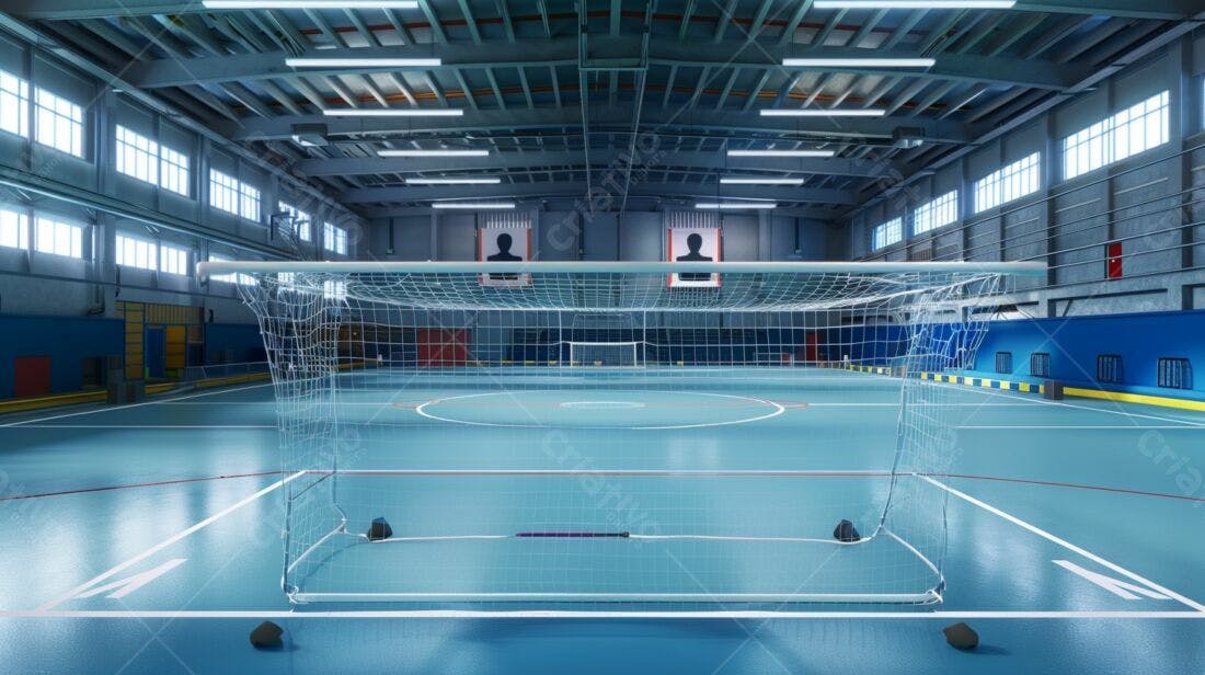 Gol de futsal em quadra azul