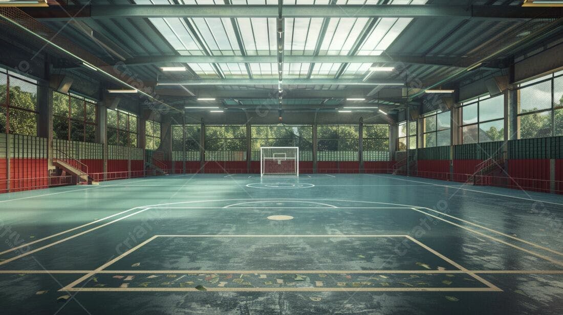 Quadra esportiva indoor antiga e vazia