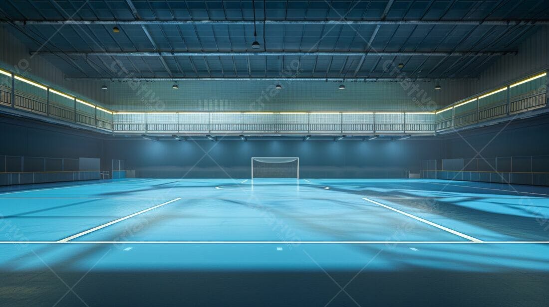 Quadra de futebol de salão azul iluminada