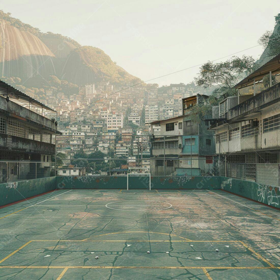 Campo de futebol em favela brasileira