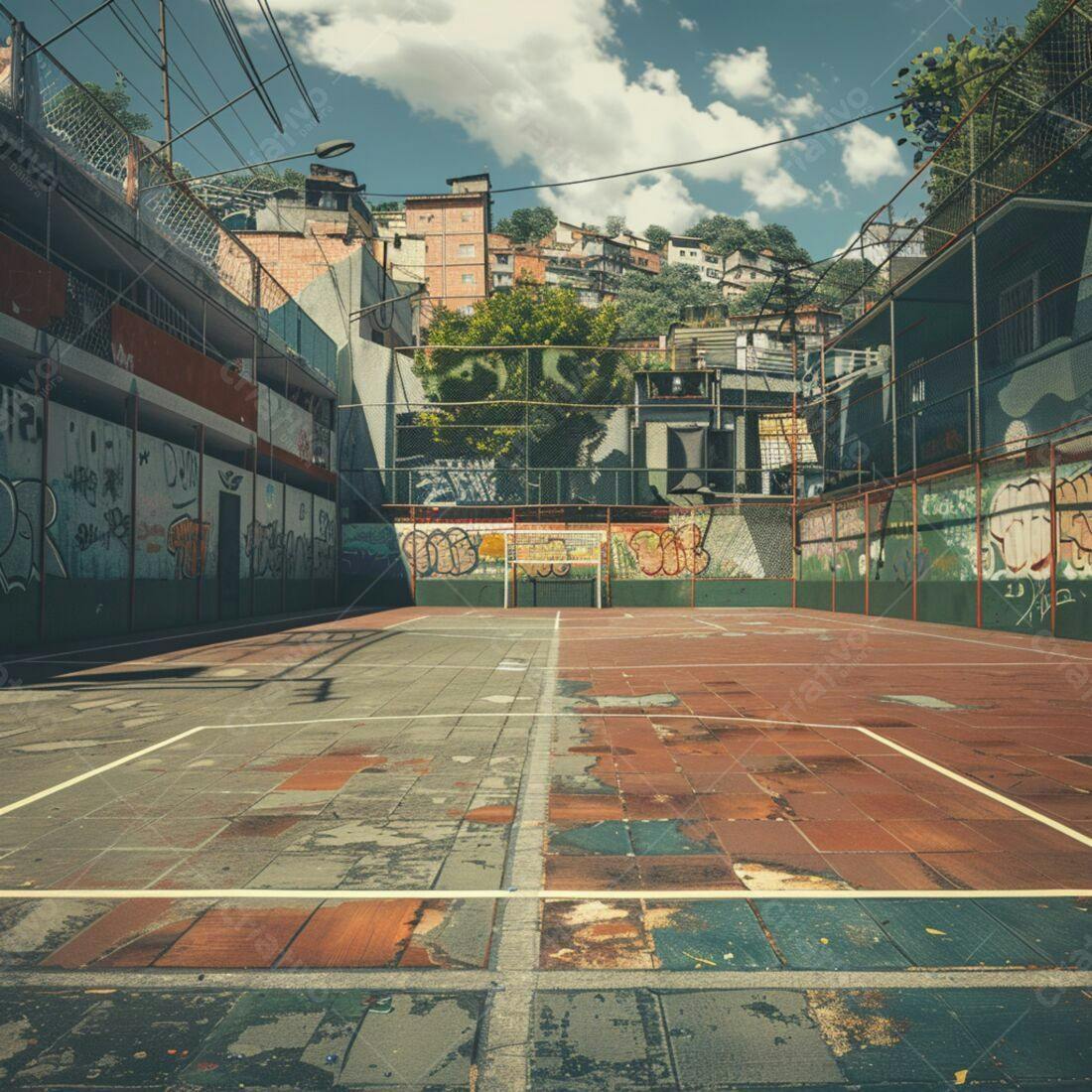 Quadra de futebol em favela brasileira