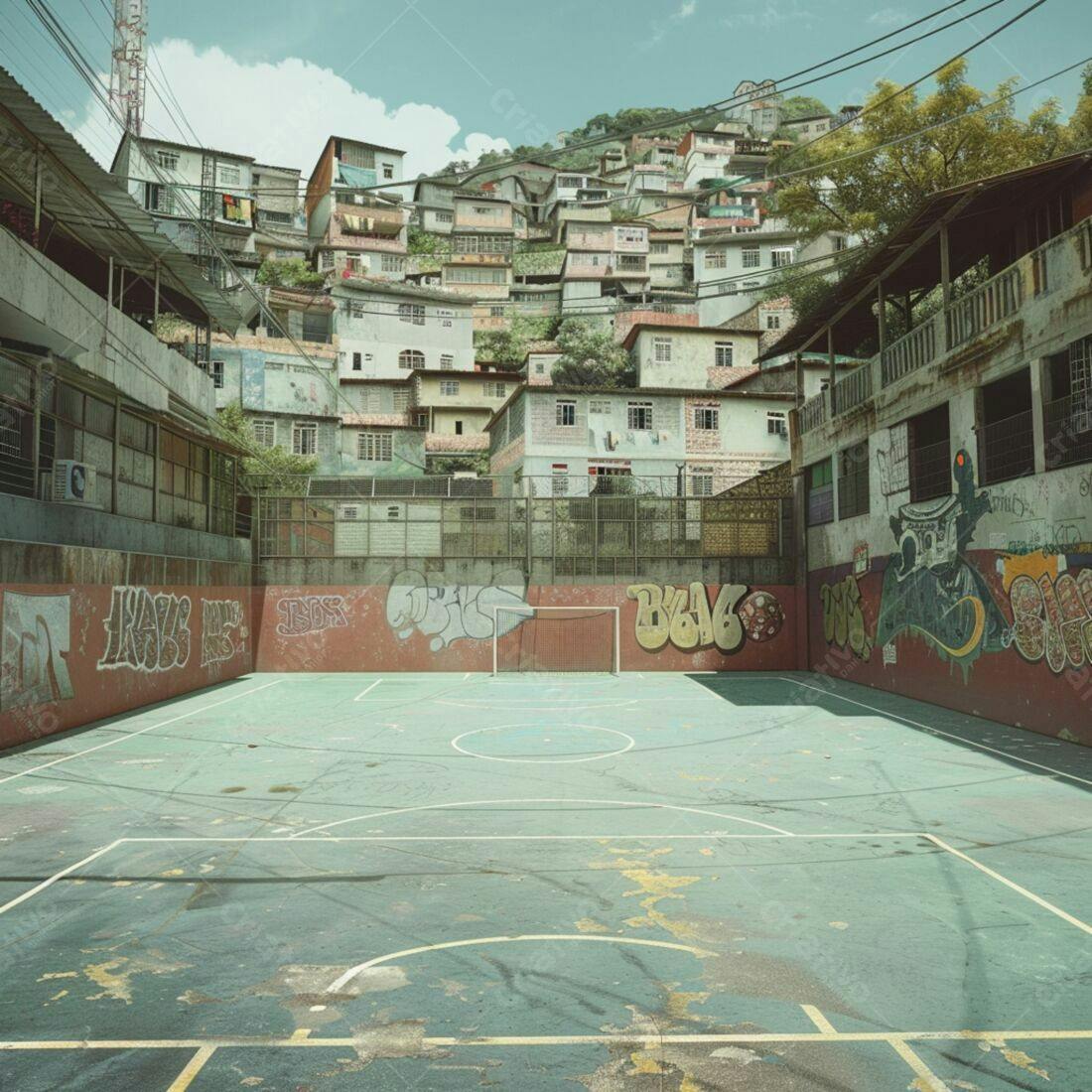 Campo de futebol em favela brasileira