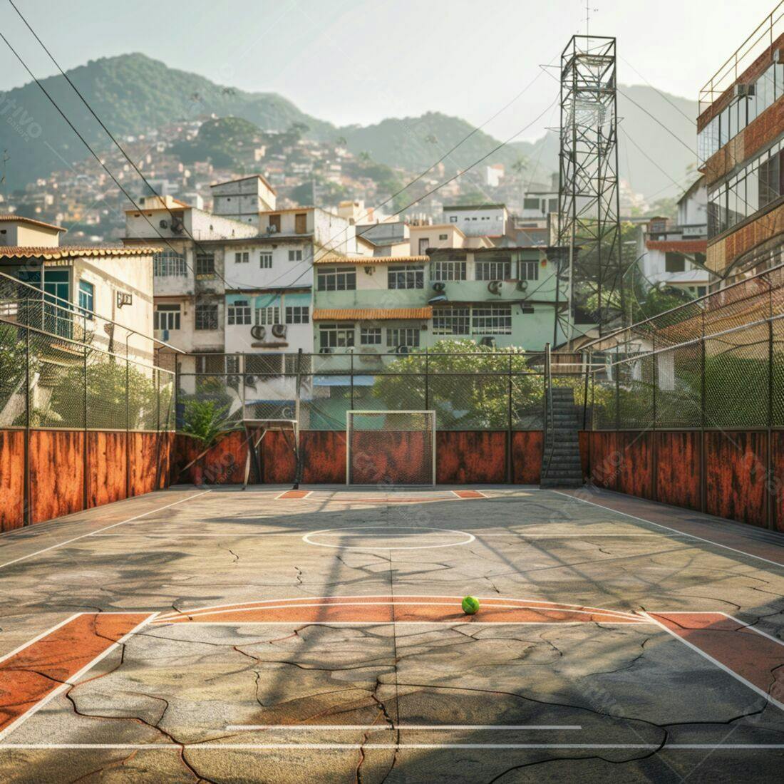 Campo de futebol rachado favela brasileira