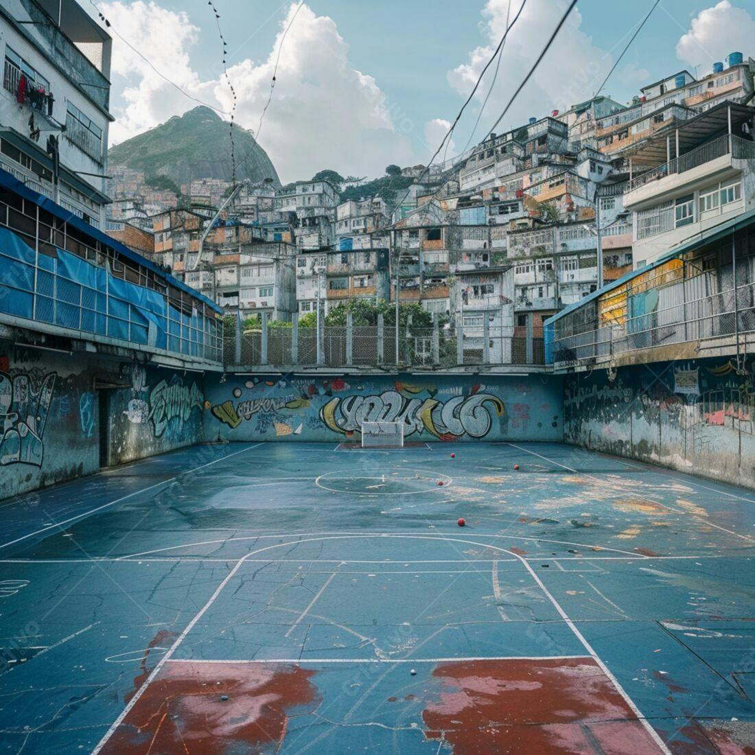 Quadra de esportes em favela brasileira
