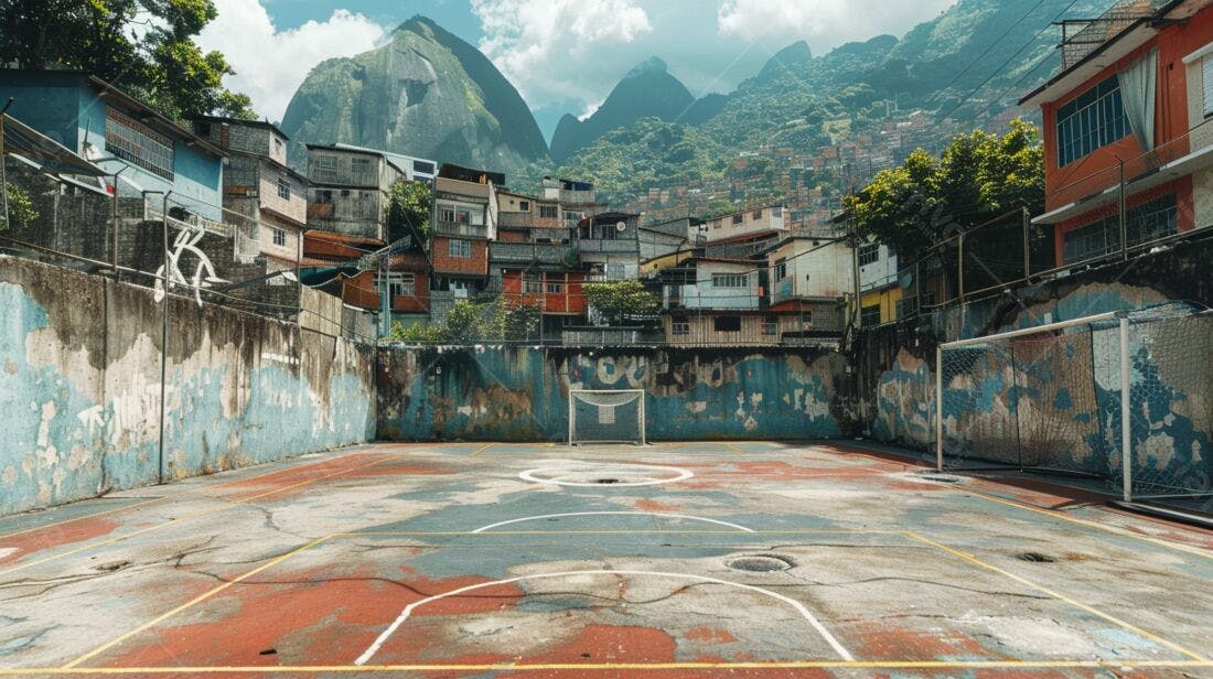 Campo de futebol em favela brasileira