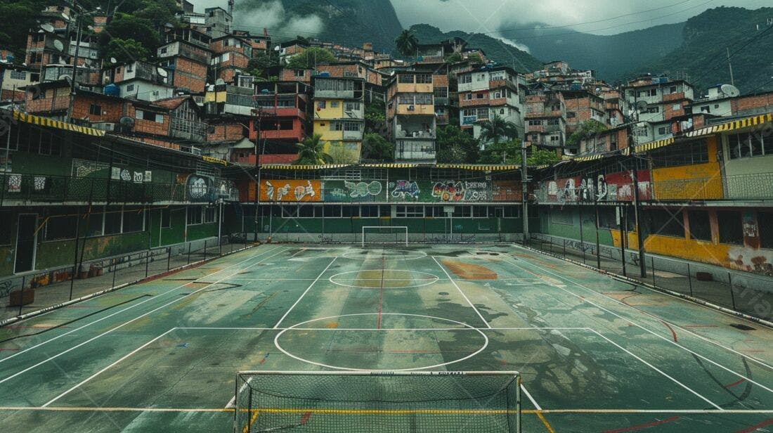 Campo de futebol em favela brasileira