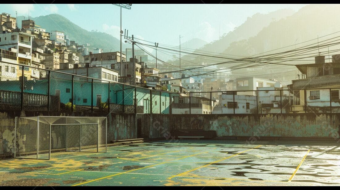 Quadra de futebol em favela brasileira