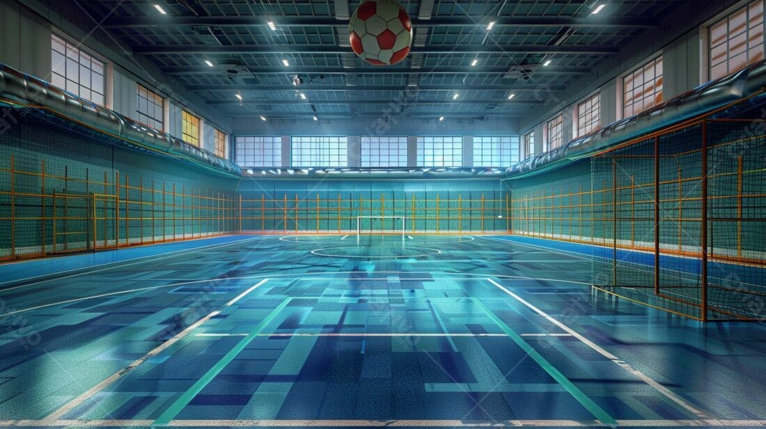 Quadra de futebol indoor moderna azul