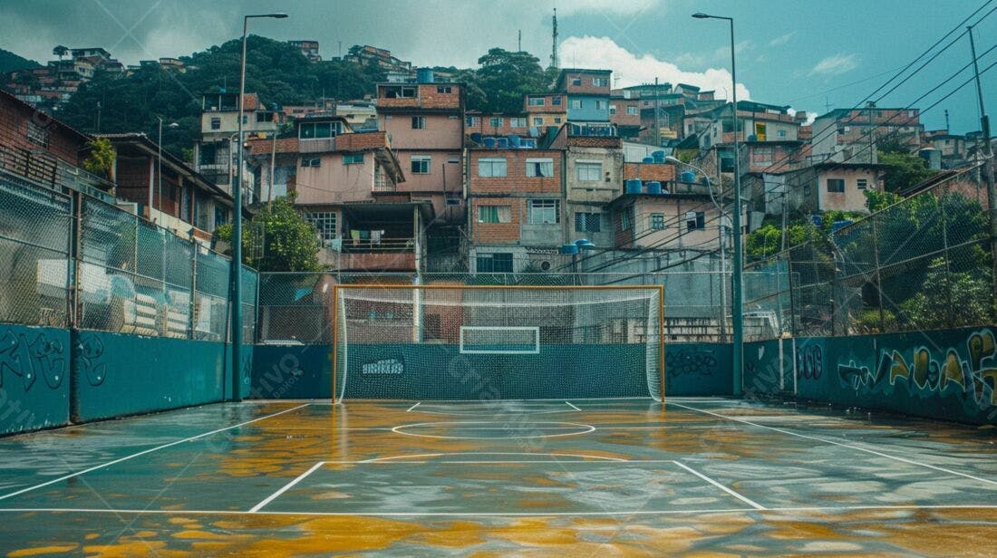 Campo de futebol em favela brasileira