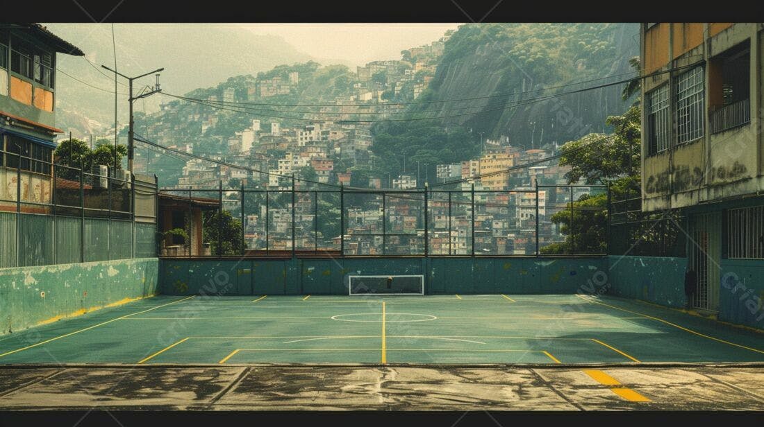 Campo de futebol em favela brasileira