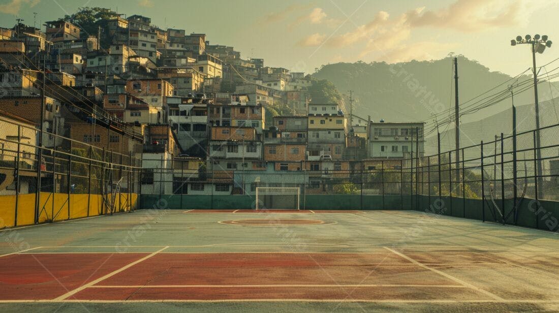 Campo de futebol em favela brasileira