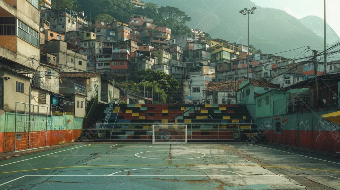 Campo de futebol em favela brasileira