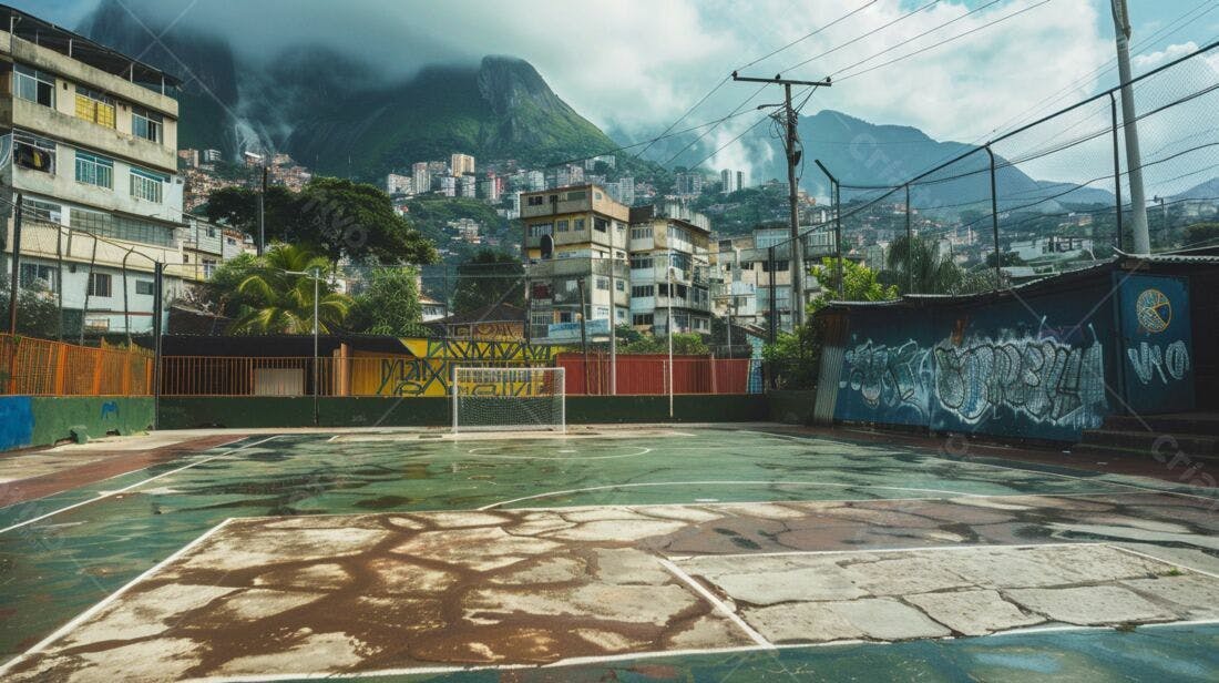 Campo de futebol em favela brasileira