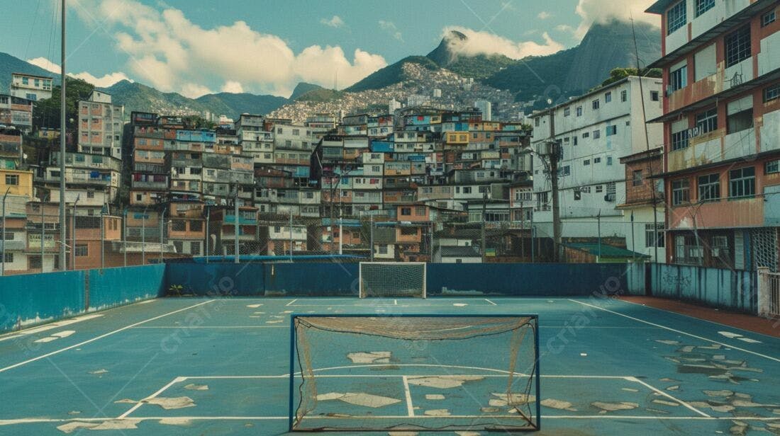 Campo de futebol em favela brasileira