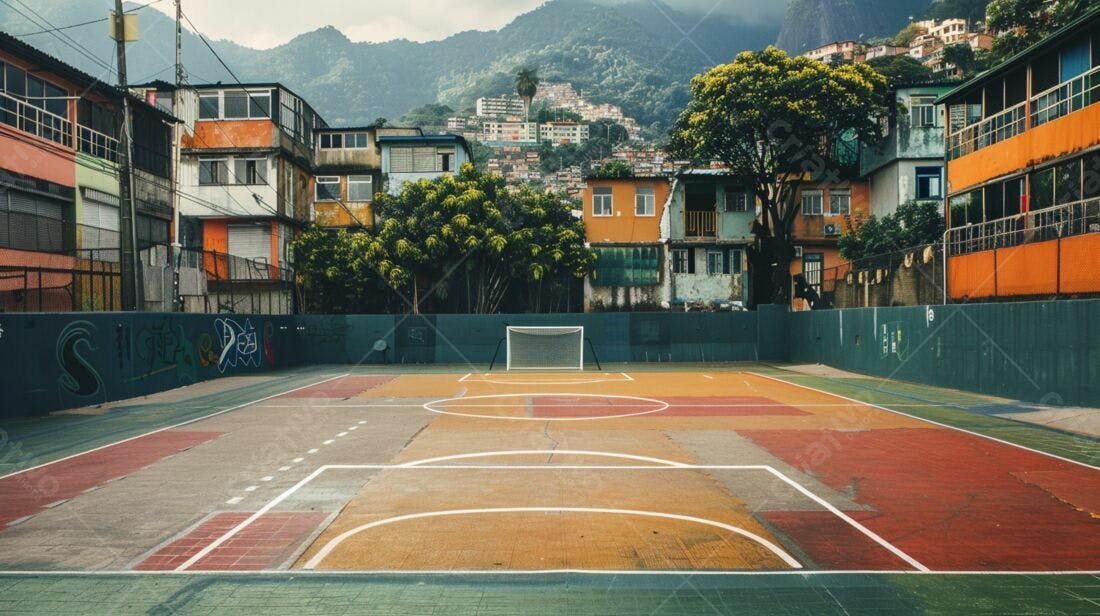 Quadra de esportes em favela brasileira