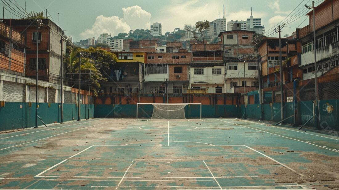 Campo de futebol em favela brasileira