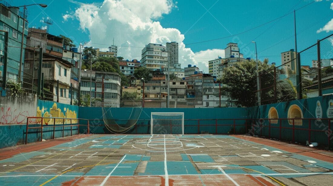 Quadra esportiva em comunidade brasileira