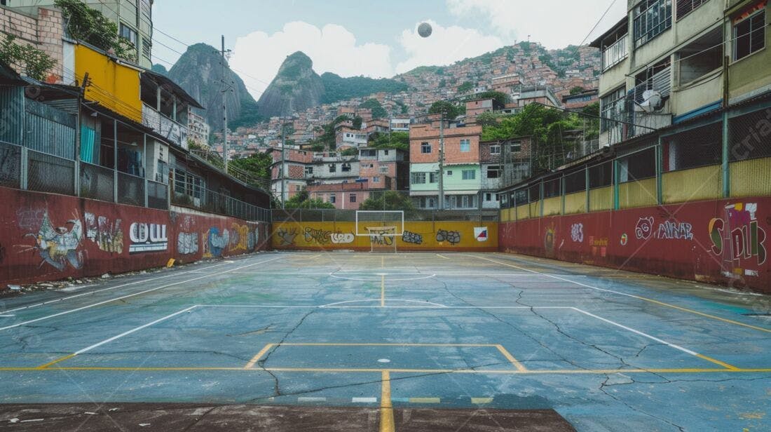 Campo de futebol em favela brasileira