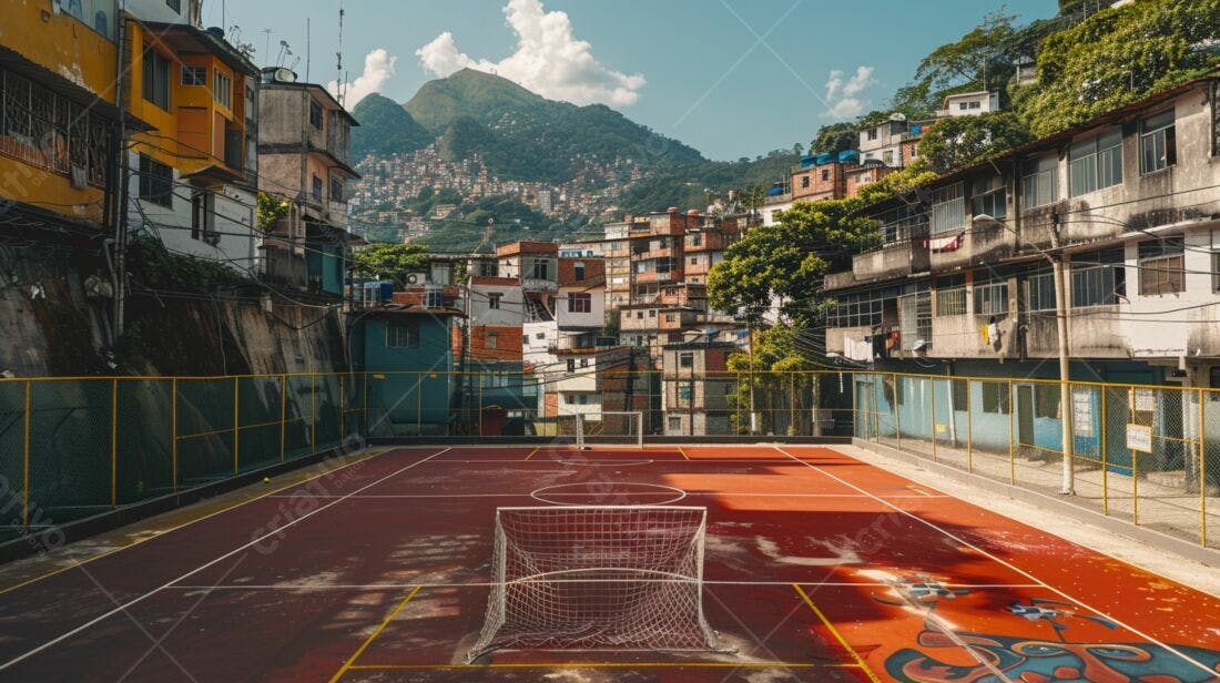 Campo de futebol em favela brasileira