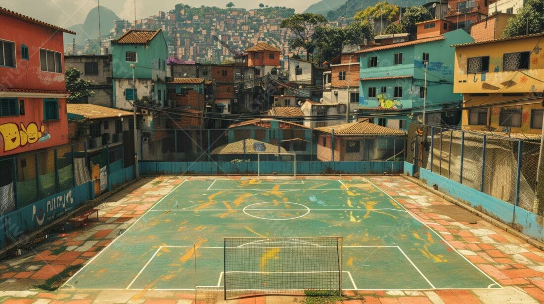Campo de futebol em favela brasileira