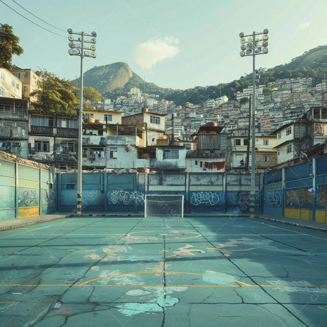 Campo de futebol em favela brasileira