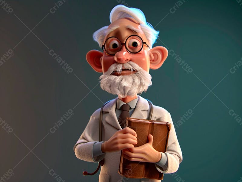 Médico idoso em formato cartoon 3d 3