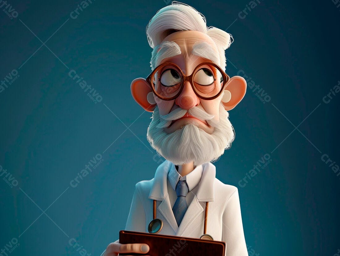 Médico idoso cartum segurando prancheta