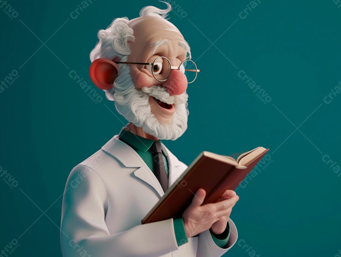 Professor animado lendo livro