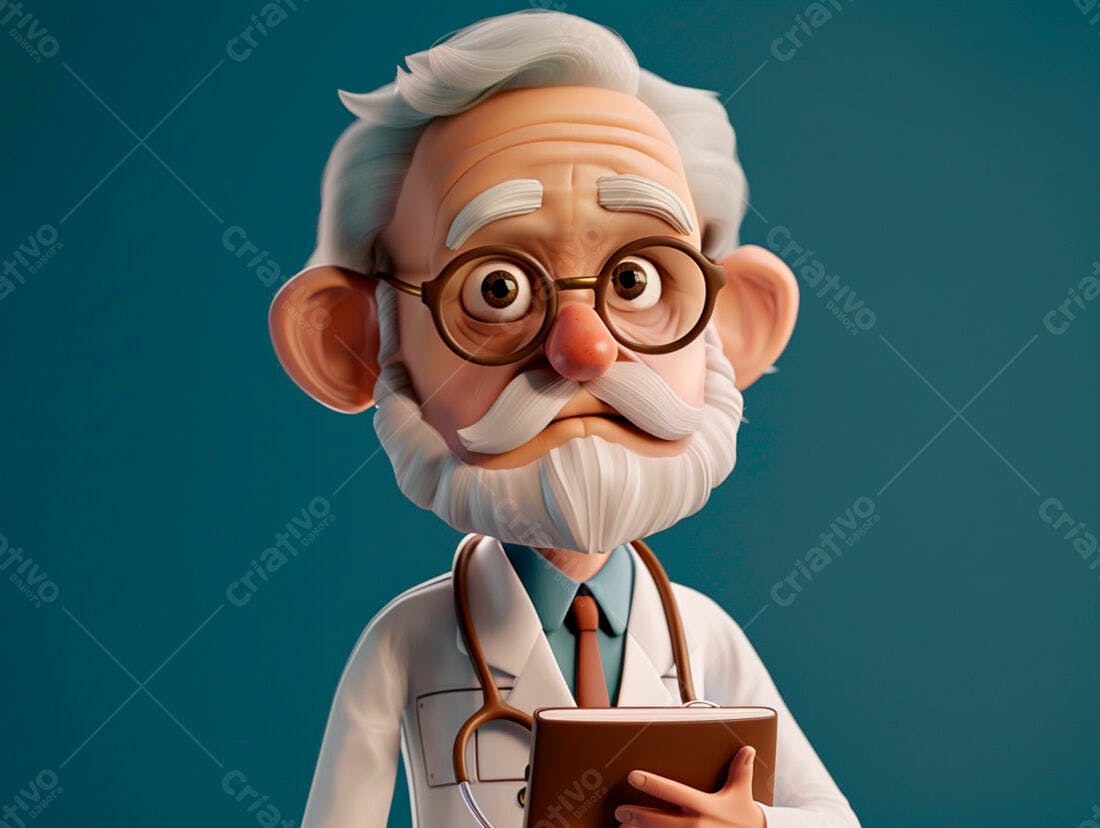 Médico idoso cartum segurando prontuário