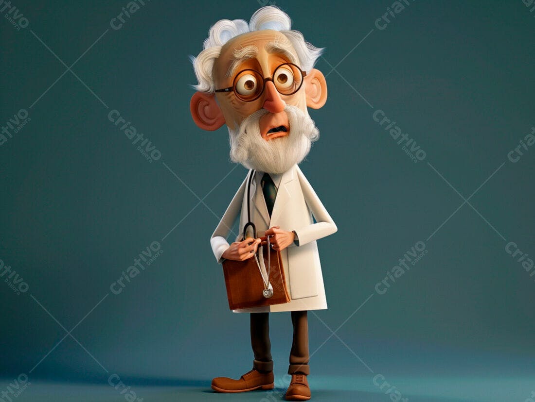 Médico Cartoon preocupado segurando maleta