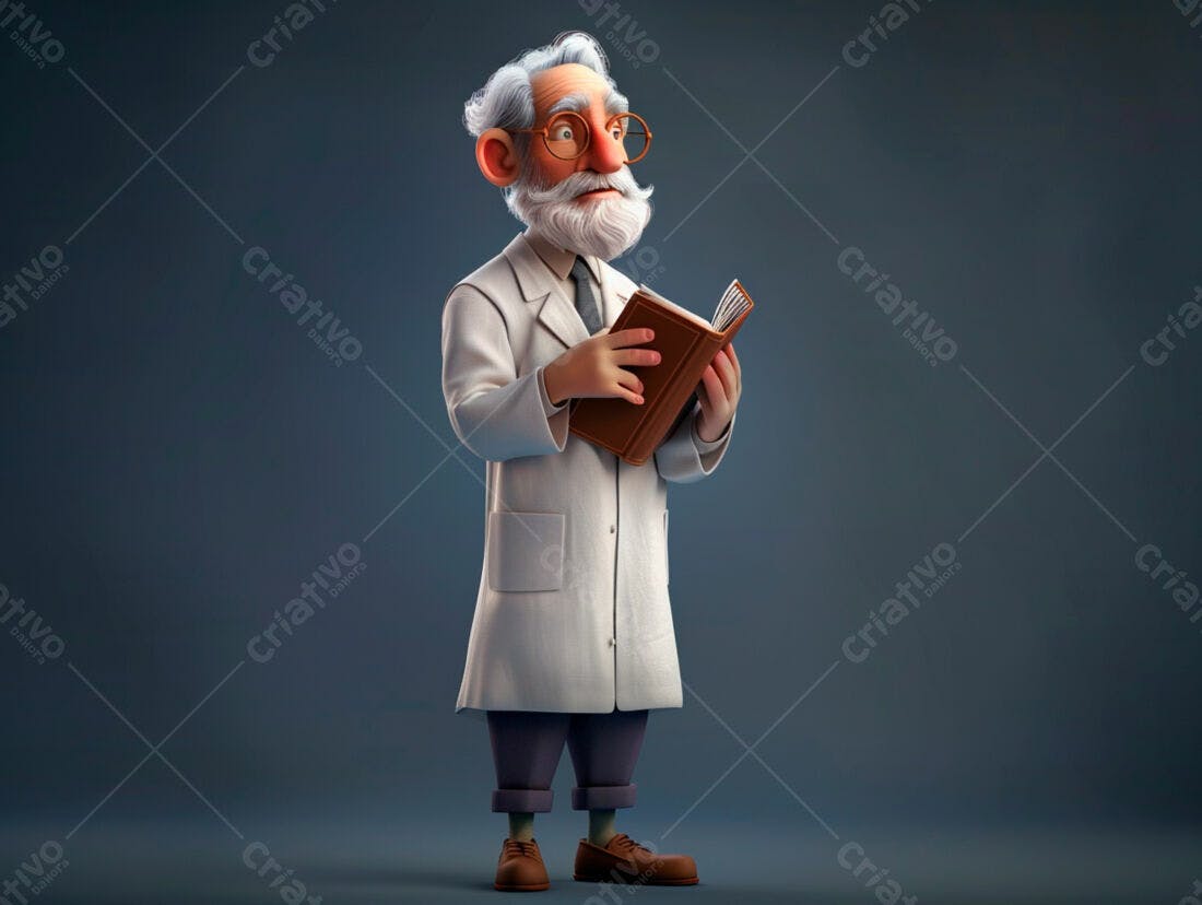 Professor animado lendo livro antigo