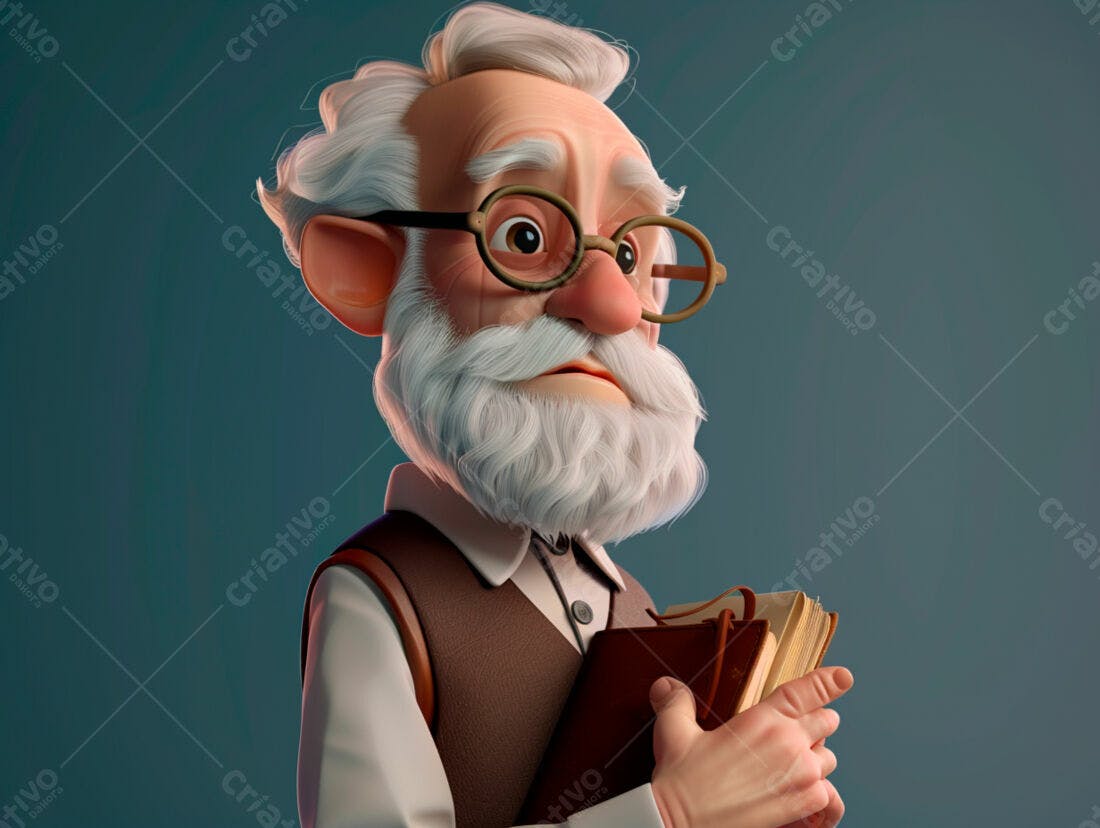 Professor idoso com livros ilustração 3D