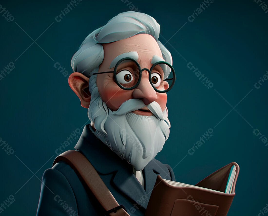 Professor animado lendo livro fundo azul