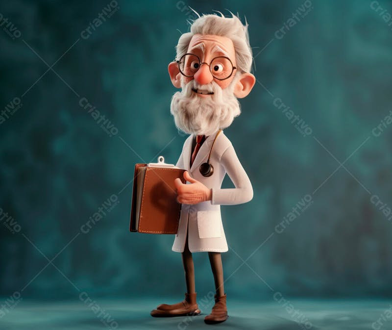 Médico idoso em formato cartoon 3d 14