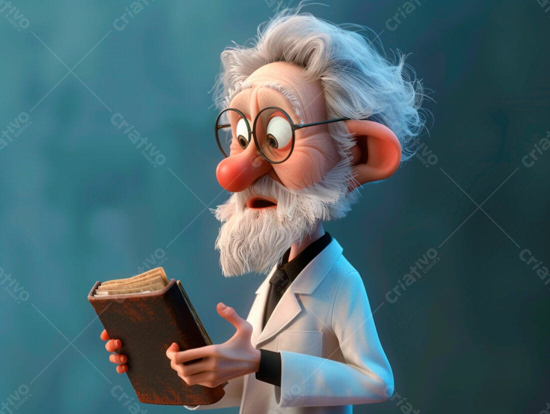Professor animado lendo livro antigo