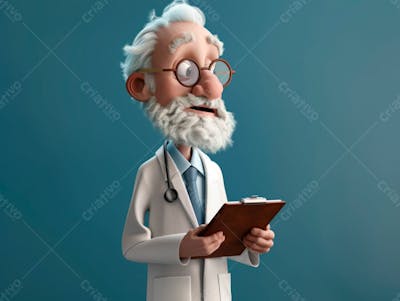 Médico Idoso Em Formato Cartoon 3D 16