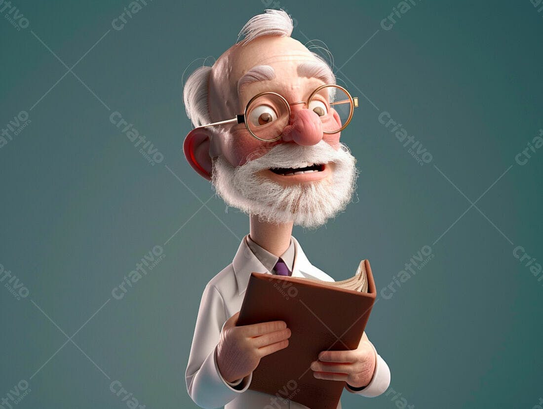 Professor animado lendo livro