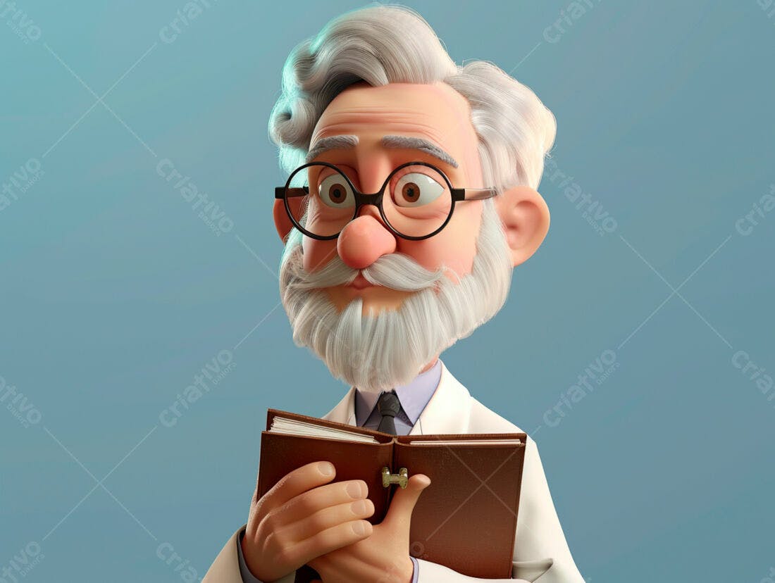 Professor animado com livro marrom
