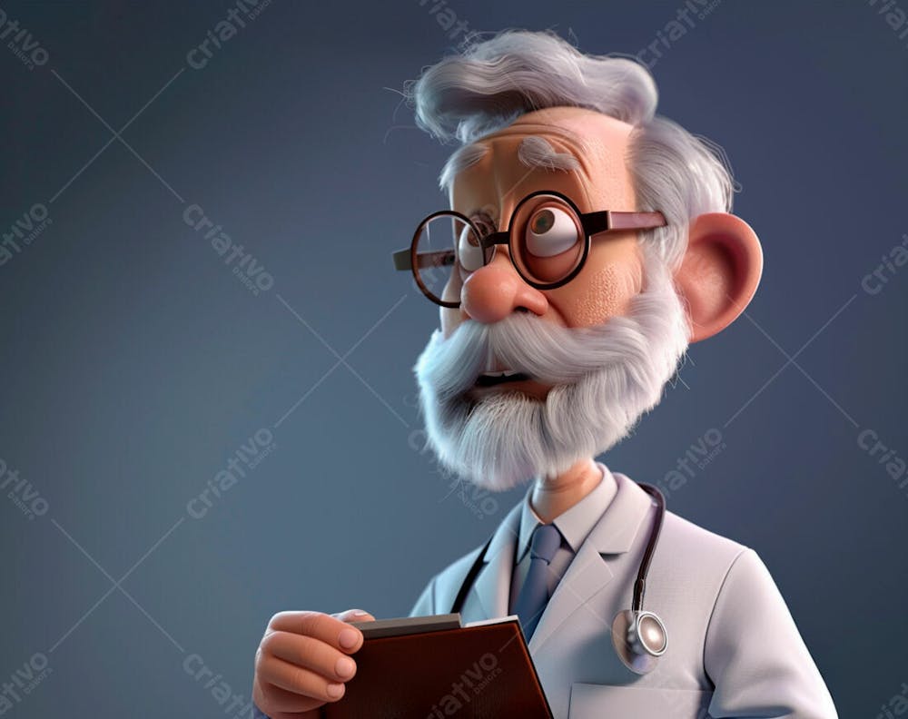 Médico Idoso Em Formato Cartoon 3D 19