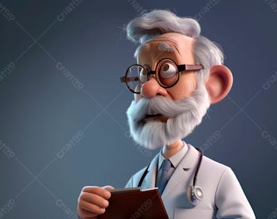 Médico Idoso Em Formato Cartoon 3D 19