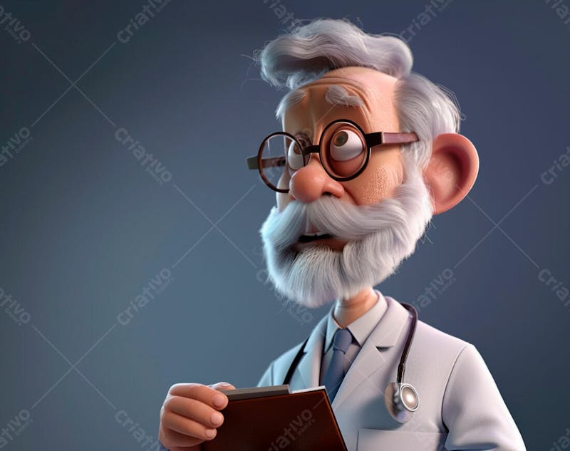 Médico idoso em formato cartoon 3d 19