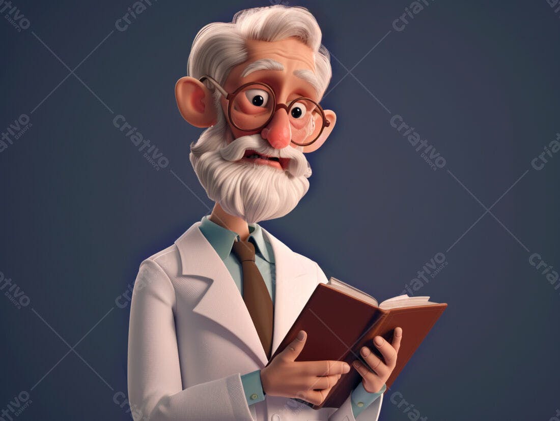 Professor animado lendo livro