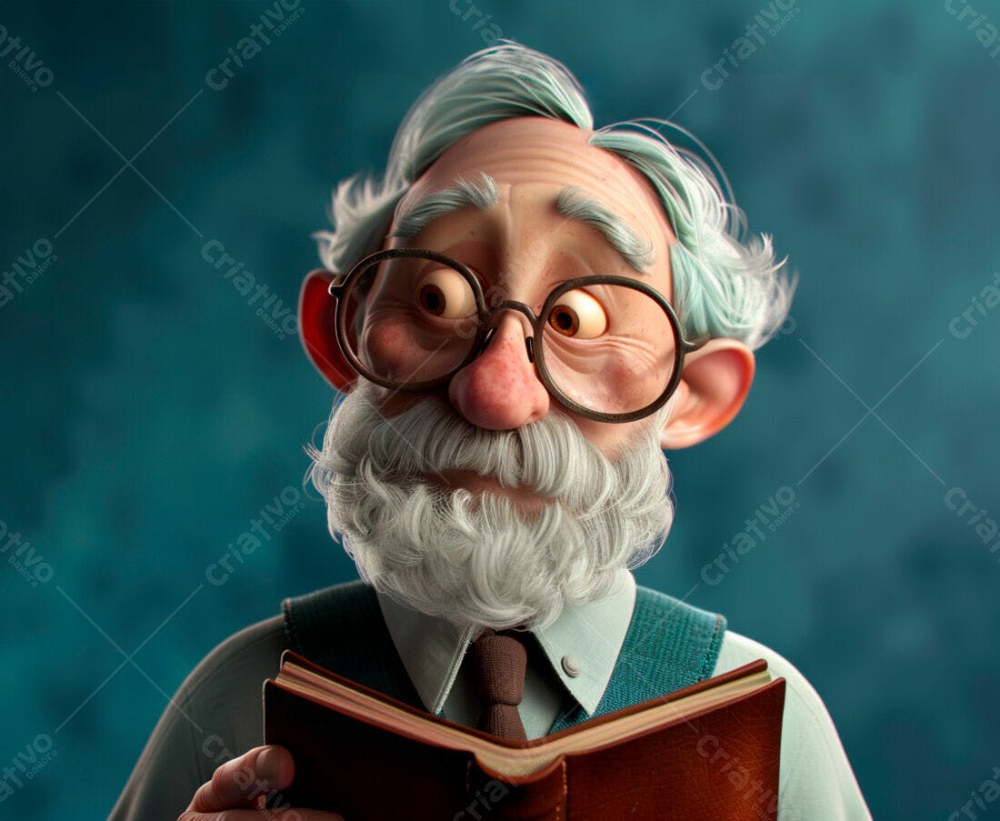 Ilustração de senhor idoso lendo livro