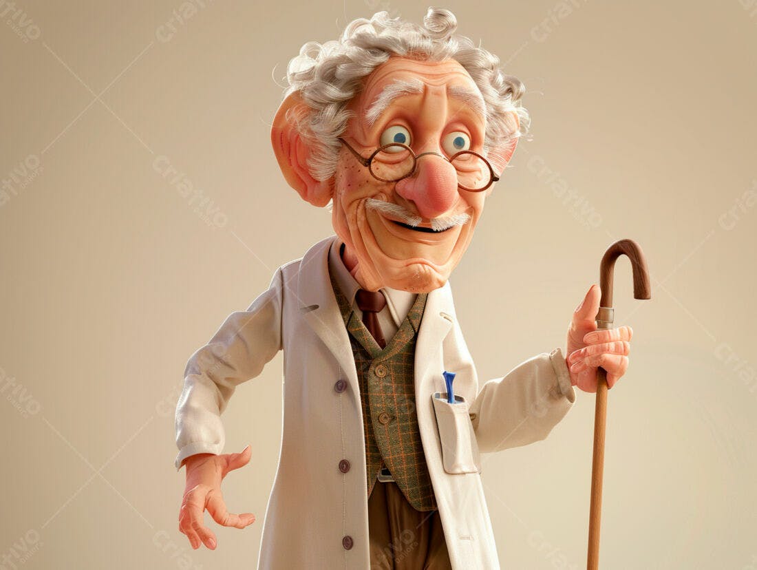 Ilustração Médico Idoso Animação